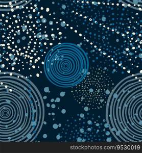 Circles and dots hand drawn vector seamless pattern in blues tones, fashion, print repeating background