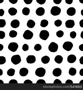 Circles seamless pattern. Retro hand drawn circles ornament. Polka dot pattern. Round shapes. Grunge painted ornament on white background. Vector illustration. Circles seamless pattern. Retro hand drawn circles ornament. Polka dot pattern.