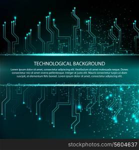 Circuit board background with blue electronics. Vector illustration.