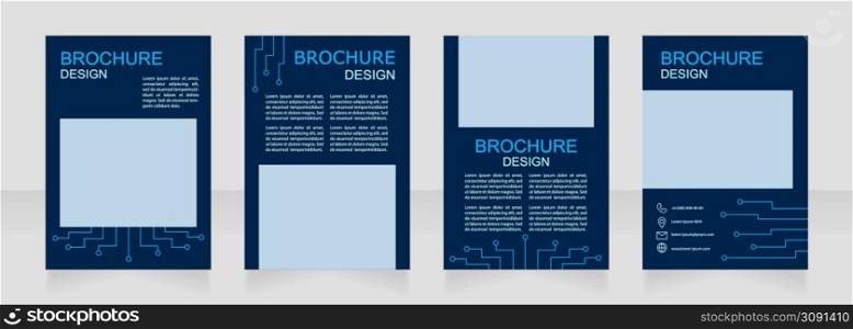 Circuit board electric technology blank brochure design. Template set with copy space for text. Premade corporate reports collection. Editable 4 paper pages. Arial, Myriad Pro fonts used. Circuit board electric technology blank brochure design