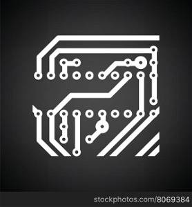 Circuit board icon. Black background with white. Vector illustration.