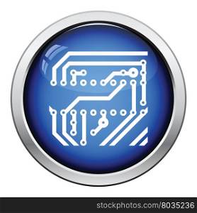 Circuit board icon. Glossy button design. Vector illustration.