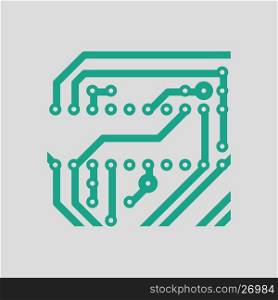 Circuit board icon. Gray background with green. Vector illustration.