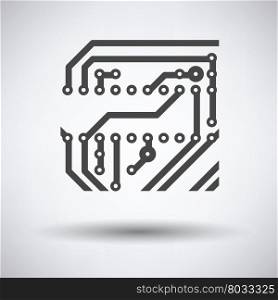 Circuit board icon on gray background, round shadow. Vector illustration.