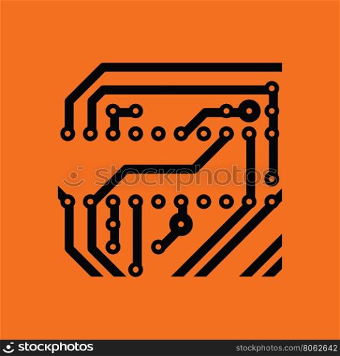 Circuit board icon. Orange background with black. Vector illustration.