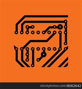Circuit board icon. Orange background with black. Vector illustration.