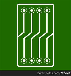 Circuit board icon white isolated on green background. Vector illustration. Circuit board icon green