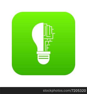 Circuit board inside light bulb icon digital green for any design isolated on white vector illustration. Circuit board inside light bulb icon digital green