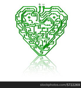 Circuit board pattern in the shape of the heart. Illustration. Vector.