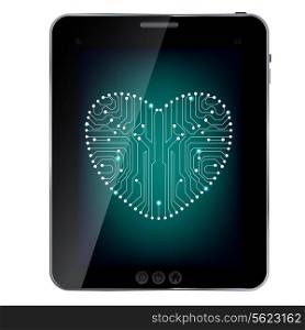 Circuit board with in heart shape pattern on abstract tablet
