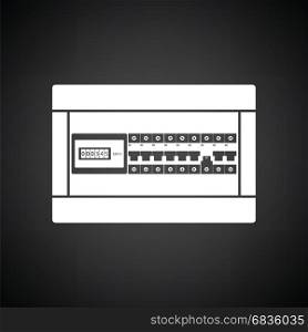 Circuit breakers box icon. Black background with white. Vector illustration.