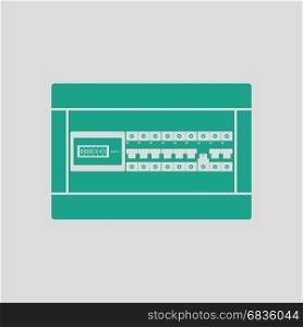 Circuit breakers box icon. Gray background with green. Vector illustration.
