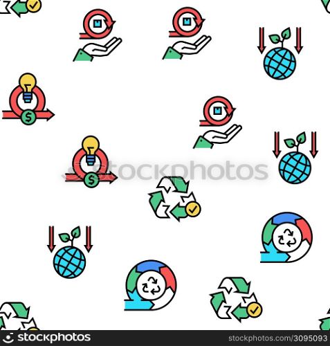 Circular And Linear Economy Model Vector Seamless Pattern Thin Line Illustration. Circular And Linear Economy Model Icons Set Vector