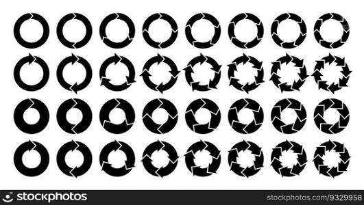 Circular arrows. Circle arrow infographic charts, round step optional diagram. Business process rings, recycle and motion icons vector isolated template. Dynamic cycle, presentation elements. Circular arrows. Circle arrow infographic charts, round step optional diagram. Business process rings, recycle and motion icons vector isolated template