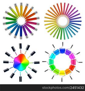 Circular art objects collection with pleasing parts arrangement based on color wheels schemes theory isolated vector illustration . Color Scheme Art Objects