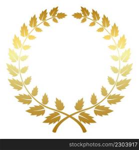 Circular branches with golden leaves. Ancient trophy symbol isolated on white background. Circular branches with golden leaves. Ancient trophy symbol