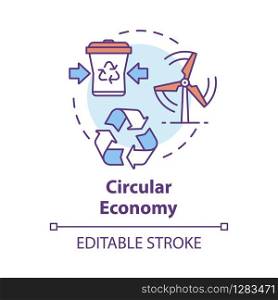 Circular economy concept icon. Infinite industrial loop. Sustainability and recycling. Market development idea thin line illustration. Vector isolated outline RGB color drawing. Editable stroke