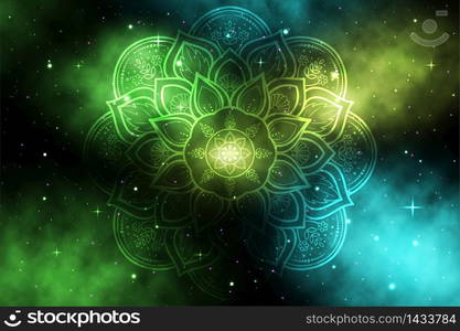 Circular Flower Mandala with galaxy background, Vector mandala Oriental pattern, Hand drawn decorative element. Unique design with petal flower. Concept relax and meditation use for page logo