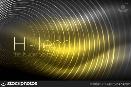 Circular glowing neon shapes, techno background. Abstract shiny transparent circles on dark technology space. Circular glowing neon shapes, techno background. Abstract shiny transparent circles on dark technology space. Glowing neon circles, techno digital background