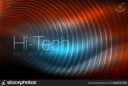 Circular glowing neon shapes, techno background. Abstract shiny transparent circles on dark technology space. Circular glowing neon shapes, techno background. Abstract shiny transparent circles on dark technology space. Glowing neon circles, techno digital background