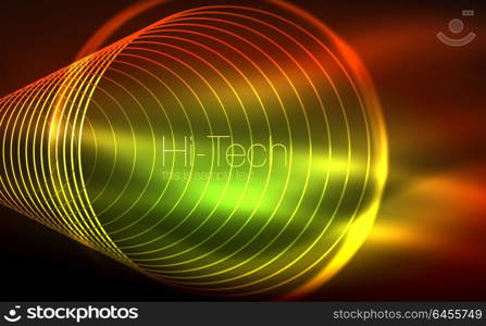 Circular glowing neon shapes, techno background. Abstract shiny transparent circles on dark technology space. Circular glowing neon shapes, techno background. Abstract shiny transparent circles on dark technology space. Glowing neon circles, techno digital background