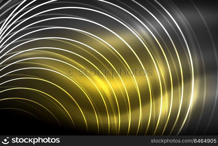 Circular glowing neon shapes, techno background. Abstract shiny transparent circles on dark technology space. Circular glowing neon shapes, techno background. Abstract shiny transparent circles on dark technology space. Glowing neon circles, techno digital background