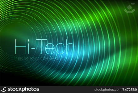 Circular glowing neon shapes, techno background. Abstract shiny transparent circles on dark technology space. Circular glowing neon shapes, techno background. Abstract shiny transparent circles on dark technology space. Glowing neon circles, techno digital background