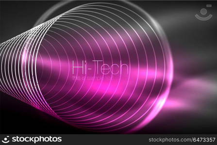 Circular glowing neon shapes, techno background. Abstract shiny transparent circles on dark technology space. Circular glowing neon shapes, techno background. Abstract shiny transparent circles on dark technology space. Glowing neon circles, techno digital background