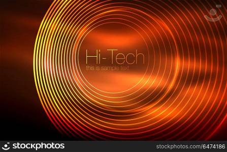 Circular glowing neon shapes, techno background. Abstract shiny transparent circles on dark technology space. Circular glowing neon shapes, techno background. Abstract shiny transparent circles on dark technology space. Glowing neon circles, techno digital background