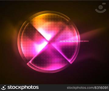 Circular glowing neon shapes, techno background. Circular glowing neon shapes, techno background. Abstract shiny transparent circles on dark technology space