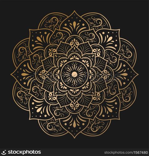Circular gold Mandala with vintage floral style, Vector mandala Oriental pattern, Hand drawn decorative element. Unique design with petal flower. Concept relax and meditation use for page logo book
