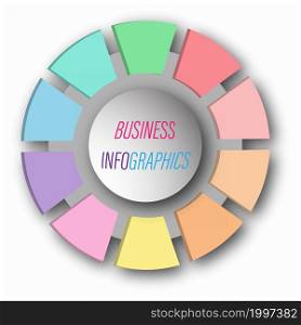 circular graph with 10 steps, sections or stages. Pie chart for the user interface. Round infographic template for web and graphic design. Vector illustration.