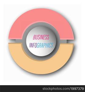 circular graph with 2 steps, sections or stages. Pie chart for the user interface. Round infographic template for web and graphic design. Vector illustration.
