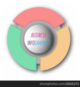 circular graph with 3 steps, sections or stages. Pie chart for the user interface. Round infographic template for web and graphic design. Vector illustration.