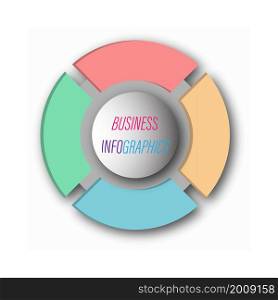 circular graph with 4 steps, sections or stages. Pie chart for the user interface. Round infographic template for web and graphic design. Vector illustration.