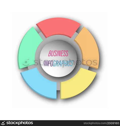 circular graph with 5 steps, sections or stages. Pie chart for the user interface. Round infographic template for web and graphic design. Vector illustration.