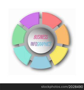 circular graph with 7 steps, sections or stages. Pie chart for the user interface. Round infographic template for web and graphic design. Vector illustration.