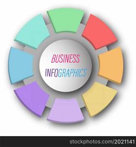 circular graph with 8 steps, sections or stages. Pie chart for the user interface. Round infographic template for web and graphic design. Vector illustration.