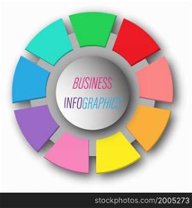 circular graph with 9 steps, sections or stages. Pie chart for the user interface. Round infographic template for web and graphic design. Vector illustration.