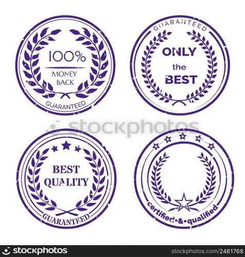 Circular Guarantee Label Set with Wreaths Isolated on White Background