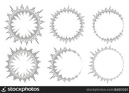 Circular music sound equalizer. Circle audio waves. Abstract radial radio and voice volume symbol. Vector illustration. Circular music sound equalizer. Circle audio waves. Abstract radial radio and voice volume symbol. Vector illustration.