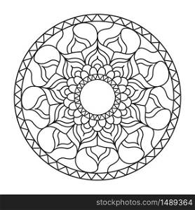 Circular ornament for adult and children&rsquo;s coloring books, scrapbooking or embroidery. Vector illustration in The zentangle technique. Simple Doodle style isolated on white background.