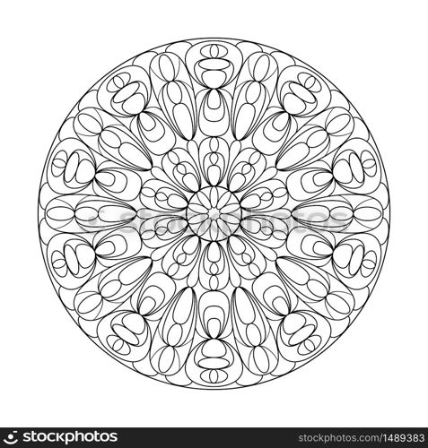 Circular ornament for adult and children&rsquo;s coloring books, scrapbooking or embroidery. Vector illustration in The zentangle technique. Simple Doodle style isolated on white background.