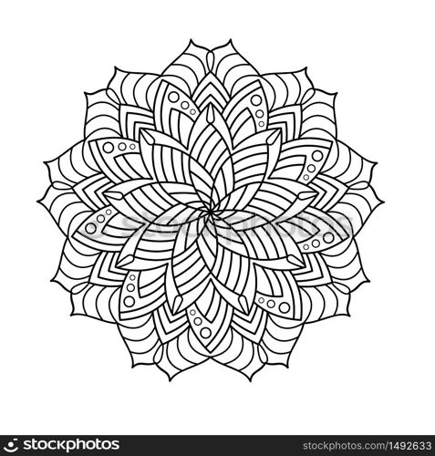 Circular ornament for adult and children&rsquo;s coloring books, scrapbooking or embroidery. Vector illustration in The zentangle technique. Simple Doodle style isolated on white background.