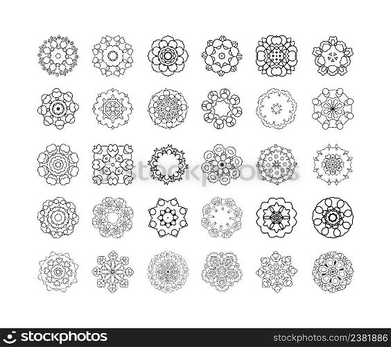 Circular pattern set of traditional motifs and ancient oriental ornaments. Hand drawn background. Circular pattern set