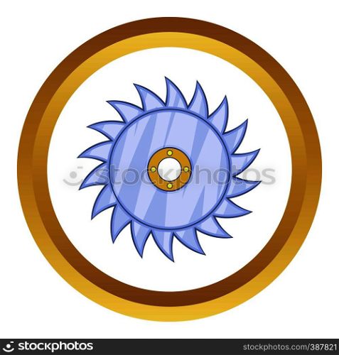 Circular saw blade vector icon in golden circle, cartoon style isolated on white background. Circular saw blade vector icon