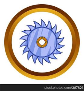 Circular saw blade vector icon in golden circle, cartoon style isolated on white background. Circular saw blade vector icon