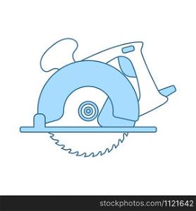 Circular Saw Icon. Thin Line With Blue Fill Design. Vector Illustration.