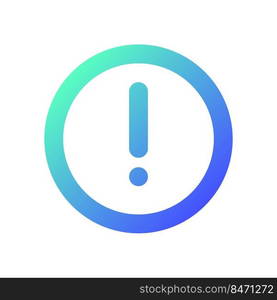 Circular shaped exclamation mark pixel perfect gradient linear ui icon. Warning. Notification alert. Line color user interface symbol. Modern style pictogram. Vector isolated outline illustration. Circular shaped exclamation mark pixel perfect gradient linear ui icon