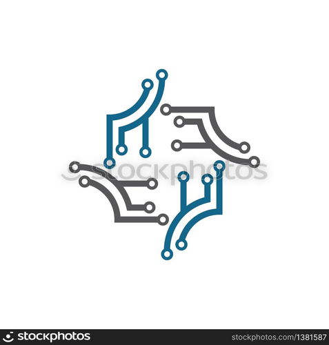 Circular technology circuit icon logo vector design